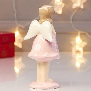 Сувенир керамика "Девочка-ангел в розовом платье с белыми цветами - молитва" 17х6,5х8 см