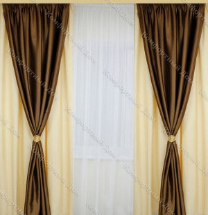 Комплект штор "Бест", на ленте, цвет: ваниль/коричневый, 400 х 260 см. арт. 2443