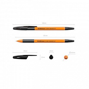 Ручка шариковая Erich Krause R-301 Orange Stick & Grip, узел 0.7 мм, стержень чёрный, резиновый упор, длина линии письма 1000 метров