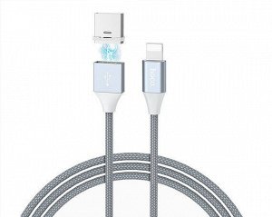 Кабель Hoco U40B Lightning - USB магнит метал серый