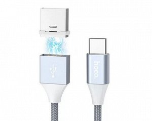 Кабель Hoco U40B Type-C - USB магнит метал серый, 1м