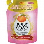 Крем-мыло для тела &quot;Wins Body Soap peach&quot; с экстрактом листьев персика и богатым ароматом 400 мл, мягкая упаковка