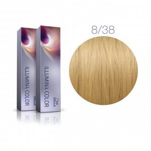 Краска для волос 8/38 светлый блонд золотисто-жемчужный illumina color, wella professionals