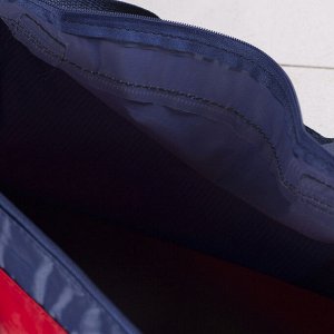 Сумка спортивная, отдел на молнии, 2 наружных кармана, длинный ремень, цвет красный/синий