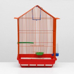 Клетка для птиц большая, крыша-домик, комплект, 34 х 28 х 54 см, красный/оранжевый