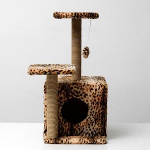 Домик-когтеточка «Квадратный трёXэтажный с двумя окошками», джут, 45?47?75 см, леопард