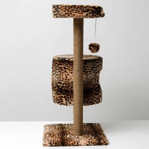 Домик-когтеточка "Круглый с площадкой", 52 х 52 х 105 см, джут, леопард