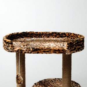 Домик-когтеточка "Круглый с площадкой", 52 х 52 х 105 см, джут, леопард