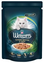 ШЕРМУРР влажный корм для кошек Сочные кусочки с курицей в соусе 85гр