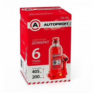 Домкрат гидравлический AUTOPROFI DG-06, бутылочный, 6 тонны, высота подъёма 405 мм