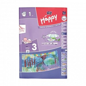 Подгузники для детей happy midi, вес 5-9кг, 1шт