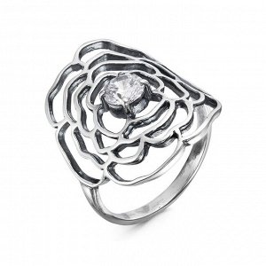 Кольцо "Роза" ажур, посеребрение с оксидированием, цвет белый, 18,5 размер