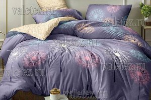 Наволочки из светло-фиолетового поплина с разноцветными одуванчиками и светло-кремовым компаньоном