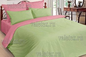 Постельное бельё ткань мако-сатин светло-зеленый с розовым