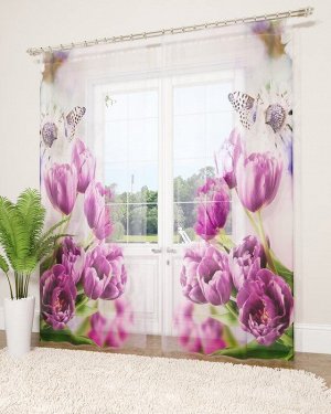 Фототюль Стильный дом "Фиолетовые тюльпаны", 145*260 см 
                            (s-102907)