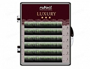 RuNail, Ресницы для наращивания Luxury, O 0,1 мм, Mix C, (№10,12,14), цвет: черно-зеленый, 6 линий