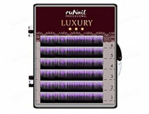RuNail, Ресницы для наращивания Luxury, ? 0,1 мм, Mix C, (№10,12,14), цвет: черно-фиолетовый, 6 линий
