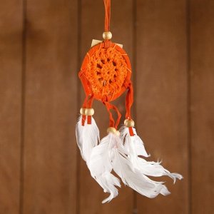 Ловец снов "Спокойствие" оранжевый (белые перья) 6х0,5х20 см