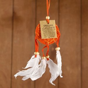 Ловец снов "Спокойствие" оранжевый (белые перья) 6х0,5х20 см