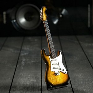 Гитара сувенирная "Fender" жёлто-белая. на подставке 24х8х2 см