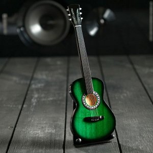 Гитара сувенирная "Акустическая" зелёная. на подставке 24х8х2 см