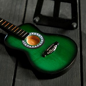 Гитара сувенирная "Акустическая" зелёная. на подставке 24х8х2 см