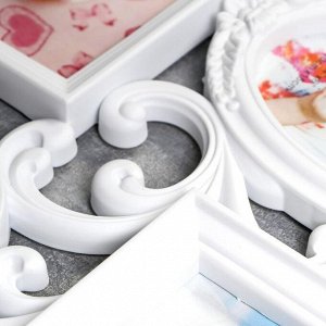 Фоторамка-коллаж на 6 фото 10x15, 12x12 см «Завитки», пластик, мультирамка, белая, 31.5x53 см