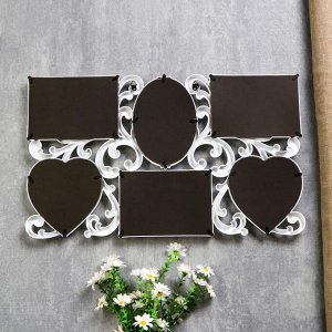 Фоторамка-коллаж на 6 фото 10x15, 12x12 см «Завитки», пластик, мультирамка, белая, 31.5x53 см