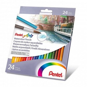 Карандаши акварельные 24 цвета Pentel, картонная коробка
