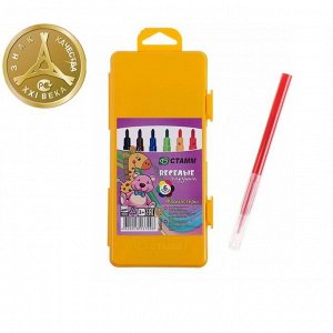Фломастеры 6 цветов «Весёлые игрушки», толщина линии письма 1 мм, длина до 400 м, жёлтый пластиковый пенал с европодвесом