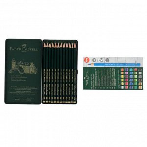 Набор карандашей чернографитных разной твердости Faber-Castel CASTELL 9000, 12 штук, 4B-6H, металлический пенал