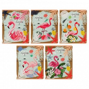 Тетрадь 96 листов в клетку «Яркие фламинго», цветная обложка, мелованный картон, металлизация, МИКС