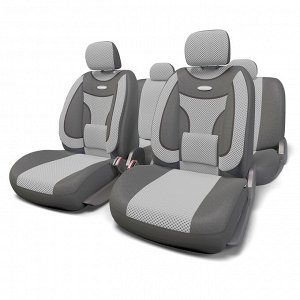Авточехлы EXTRA COMFORT, анатом. поддержка, форм. велюр, 11 предм., карман, 6 молний, т.сер./св.серый,