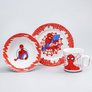 Набор посуды «Человек-паук», 4 предмета: тарелка ? 16,5 см, миска ? 14 см, кружка 200 мл, коврик в подарочной упаковке, Человек-паук