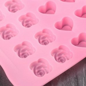 Форма для льда и шоколада "Подарок, сердце, роза", 24 ячейки (2,6-2,6-2 см), цвет МИКС