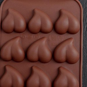 Форма для льда и шоколада "Сердца", 15 ячеек, цвет шоколадный