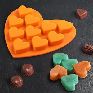 Форма для льда и шоколада, 10 ячеек, 15х14,5х1,5 см "Сердечки", цвета МИКС