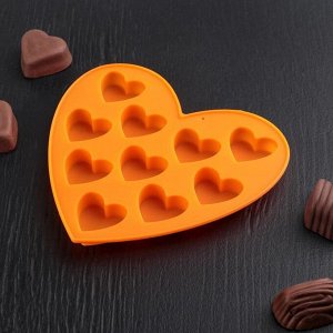 Форма для льда и шоколада, 10 ячеек, 15х14,5х1,5 см "Сердечки", цвета МИКС