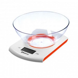 Весы кухонные Sakura SA-6068A, до 7 кг, от 2хААА, бело-оранжевые