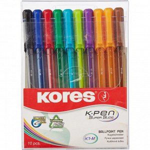 Ручка шариковая неавтоматическая Kores K1-M, 10 цв/набор в пласти...