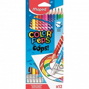 Карандаши цветные c ластиком Maped COLOR'PEPS OOPS,12цв, пластик,...