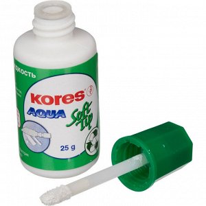 Корректирующая жидкость KORES Soft Tip AQUA 25г на водной осн, ап...