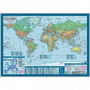 Карта настольная Мир политическая 1:69млн.,0,59x0,42м.