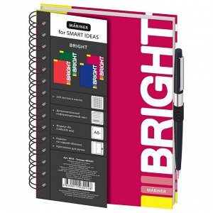 Бизнес-тетрадь Bright,А5,120л,148х205,резинка под ручку, кл,бордо...