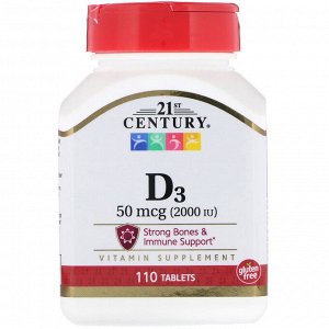 21st Century, Витамин D3, 50 mcg (2,000 IU), 110 Tablets