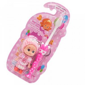Зубная щетка детская с игрушкой "Кукла" 3+
