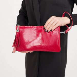 Сумка женская, 2 отдела на молниях, наружный карман, регулируемый ремень, цвет красный