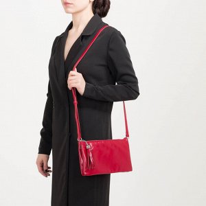 Сумка женская, 2 отдела на молниях, наружный карман, регулируемый ремень, цвет красный