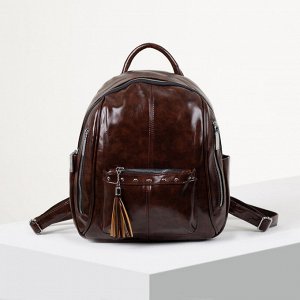 Рюкзак молодёжный, отдел на молнии, 6 наружных карманов, цвет коричневый