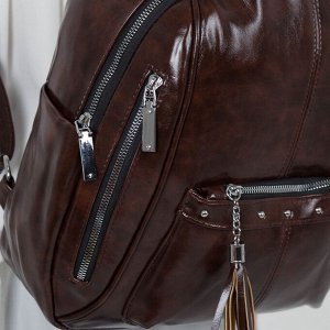 Рюкзак молодёжный, отдел на молнии, 6 наружных карманов, цвет коричневый